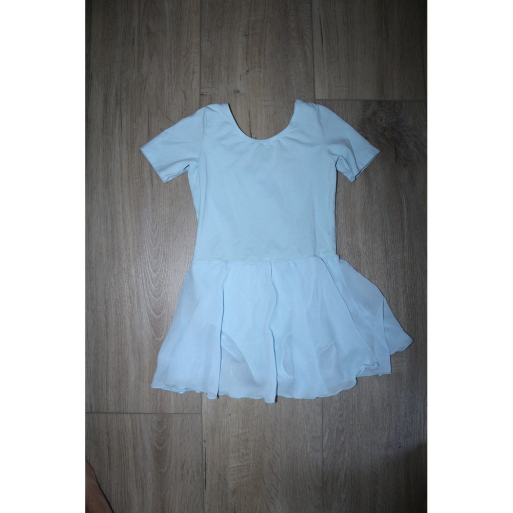 Stelle Kids Light Blue Short Sleeve Skirted Ballet Leotard Criss Cross Back 8-10
